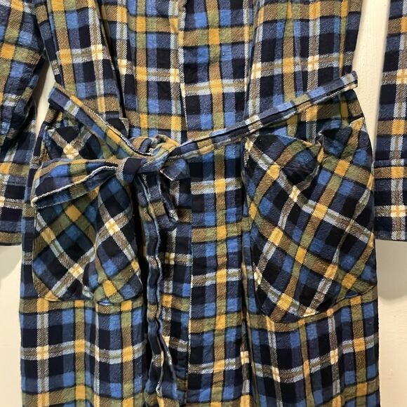 Harcourt- Vintage Style Blue Yellow Plaid Robe Tie Pockets 100% Cotton- Size M - Picture 4 of 6